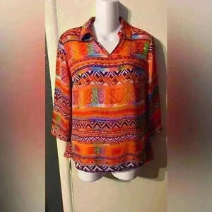 Investments Petite Waverly Top / Resort Orange Navy Blue Sz PS Polyester